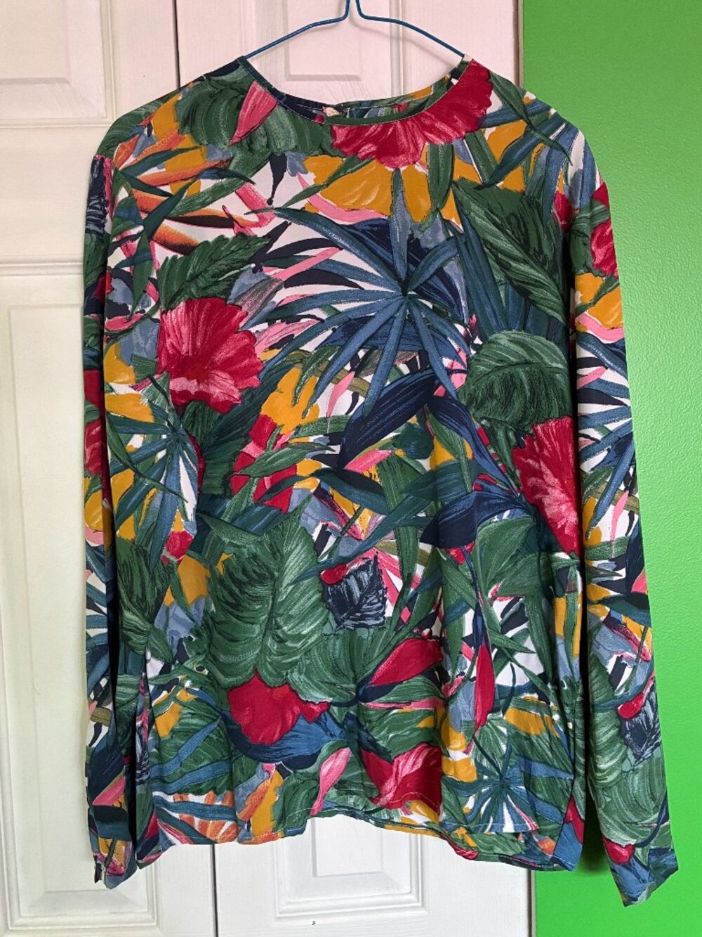 Vintage 90s Cimone Sport Tropical Viscose Blouse, Size M/L